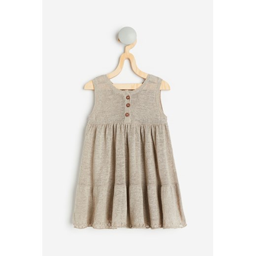 H & M - Sukienka z lnianej dzianiny - Beżowy H & M 62 (2-4M) H&M