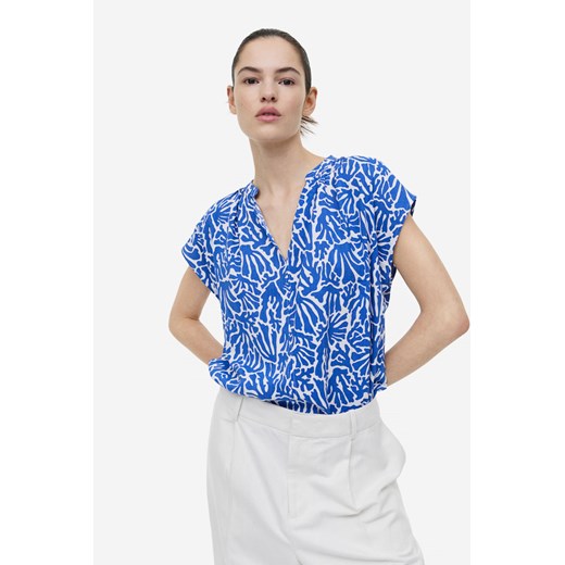 H & M - Bluzka z dekoltem w serek - Niebieski H & M XS H&M
