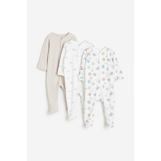 H & M - Piżama jednoczęściowa z pełnymi stópkami 3-pak - Beżowy ze sklepu H&M w kategorii Piżamy dziecięce - zdjęcie 169596031