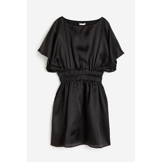 H & M - Jedwabna sukienka z marszczoną talią - Czarny H & M L H&M