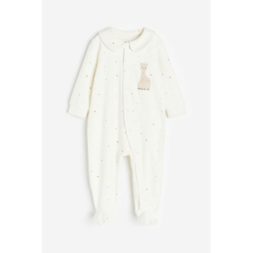 H & M - Welurowa piżama jednoczęściowa z kołnierzykiem - Biały ze sklepu H&M w kategorii Odzież dla niemowląt - zdjęcie 169596174