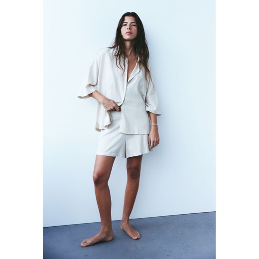 H & M - Piżama z domieszką lnu - Beżowy ze sklepu H&M w kategorii Piżamy damskie - zdjęcie 169596720