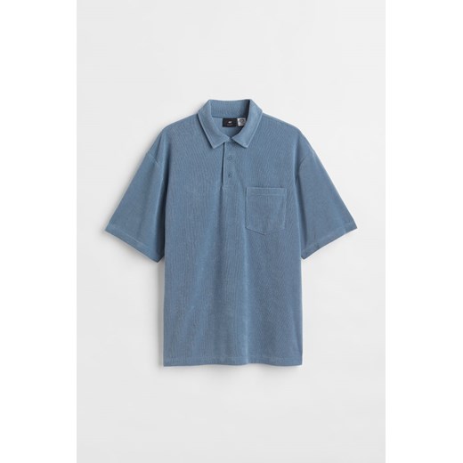 H & M - Top polo z frotte Relaxed Fit - Niebieski H & M M H&M