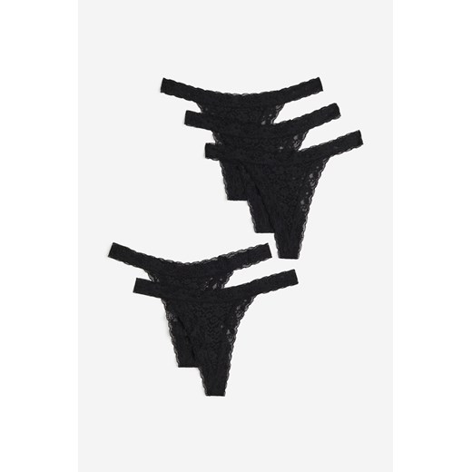 H & M - Koronkowe figi thong 5-pak - Czarny ze sklepu H&M w kategorii Majtki damskie - zdjęcie 169596864