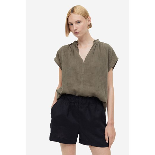 H & M - Bawełniana bluzka z falbankami - Zielony H & M S H&M