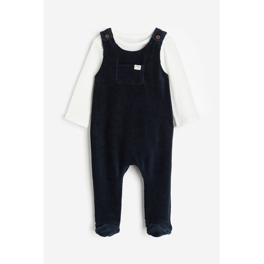 H & M - Body i welurowy kombinezon - Niebieski ze sklepu H&M w kategorii Komplety niemowlęce - zdjęcie 169597090