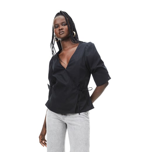H & M - Kopertowy top z popeliny - Czarny ze sklepu H&M w kategorii Bluzki damskie - zdjęcie 169597504