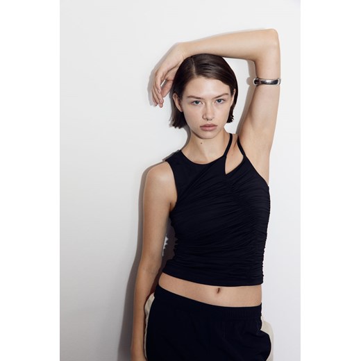 H & M - Asymetryczny top z marszczeniem - Czarny ze sklepu H&M w kategorii Bluzki damskie - zdjęcie 169597530