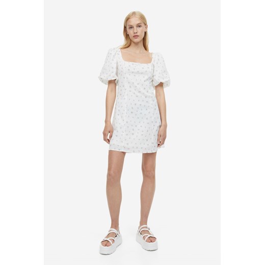 H & M - Sukienka z bufiastym rękawem - Biały H & M L H&M