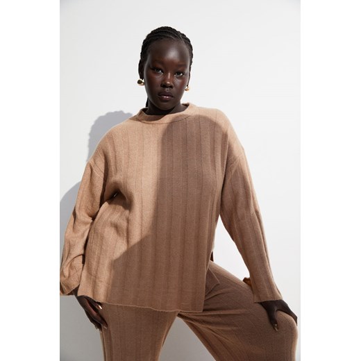 H & M - Sweter oversize o splocie w prążki - Beżowy ze sklepu H&M w kategorii Swetry damskie - zdjęcie 169598100