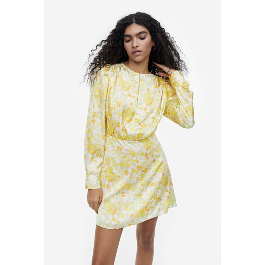H & M - Marszczona sukienka satynowa - Żółty H & M L H&M