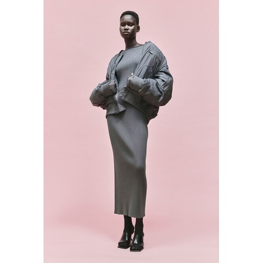 H & M - Dzianinowa sukienka z domieszką jedwabiu - Szary H & M S H&M