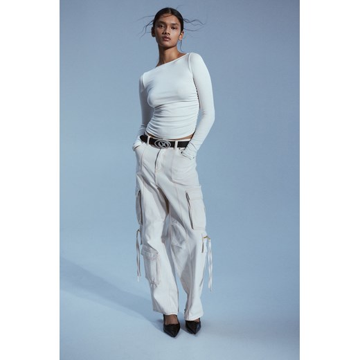 H & M - Marszczony top dżersejowy - Biały ze sklepu H&M w kategorii Bluzki damskie - zdjęcie 169598371