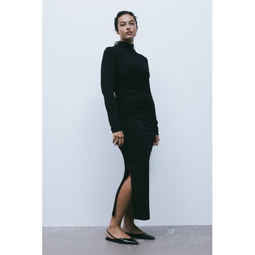 H & M - Marszczona sukienka z półgolfem - Czarny ze sklepu H&M w kategorii Sukienki - zdjęcie 169598434