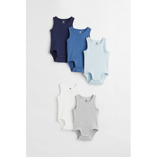 H & M - Bawełniane body 5-pak - Niebieski ze sklepu H&M w kategorii Body niemowlęce - zdjęcie 169598504