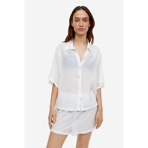 H & M - Krepowana koszula plażowa - Biały ze sklepu H&M w kategorii Koszule damskie - zdjęcie 169598522