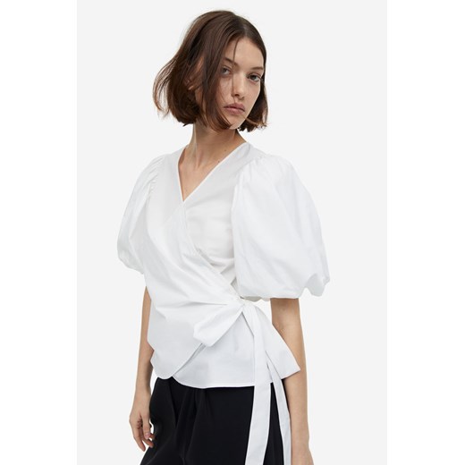 H & M - Kopertowa bluzka z baloniastym rękawem - Biały H & M XL H&M