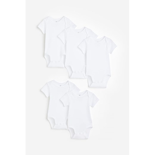 H & M - Body z krótkim rękawem 5-pak - Biały ze sklepu H&M w kategorii Body niemowlęce - zdjęcie 169598614