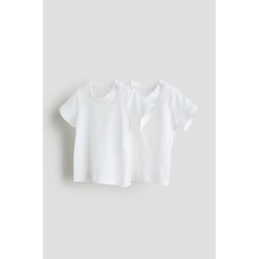 H & M - Bawełniany T-shirt 2-pak - Biały ze sklepu H&M w kategorii Koszulki niemowlęce - zdjęcie 169598660