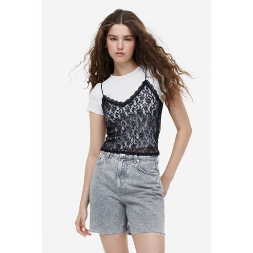 H & M - Koronkowy top na ramiączkach - Czarny ze sklepu H&M w kategorii Bluzki damskie - zdjęcie 169599063