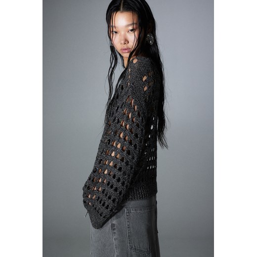 H & M - Sweter w ażurowy splot - Czarny ze sklepu H&M w kategorii Swetry damskie - zdjęcie 169599514