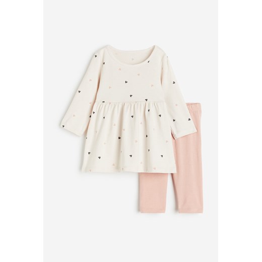 H & M - Komplet 2-częściowy z sukienką i legginsami - Beżowy ze sklepu H&M w kategorii Komplety niemowlęce - zdjęcie 169599713