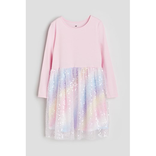 H & M - Dżersejowa sukienka z cekinowym dołem - Różowy H & M 104 (3-4Y) H&M