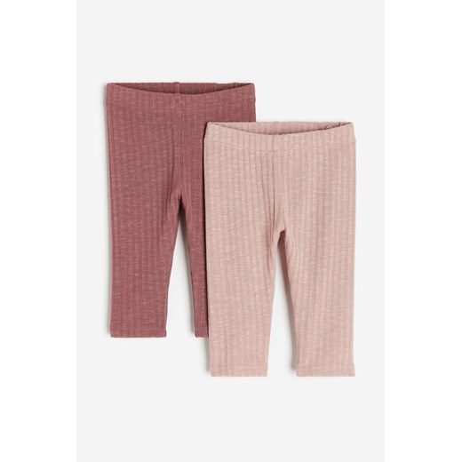 H & M - Dżersejowe legginsy z prążki 2-pak - Różowy ze sklepu H&M w kategorii Legginsy niemowlęce - zdjęcie 169599803