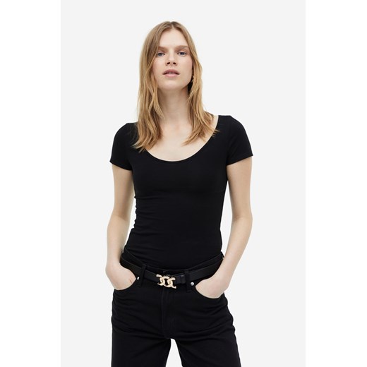 H & M - Dopasowany T-shirt - Czarny ze sklepu H&M w kategorii Bluzki damskie - zdjęcie 169599963