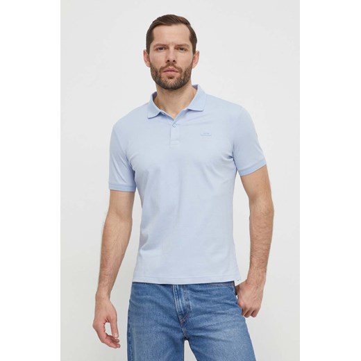 Calvin Klein polo bawełniane kolor niebieski gładki ze sklepu ANSWEAR.com w kategorii T-shirty męskie - zdjęcie 169601363