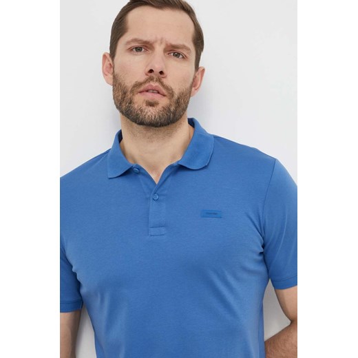 Calvin Klein polo bawełniane kolor niebieski gładki ze sklepu ANSWEAR.com w kategorii T-shirty męskie - zdjęcie 169601371
