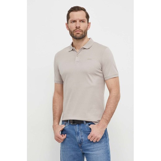 Calvin Klein polo bawełniane kolor szary gładki ze sklepu ANSWEAR.com w kategorii T-shirty męskie - zdjęcie 169601383