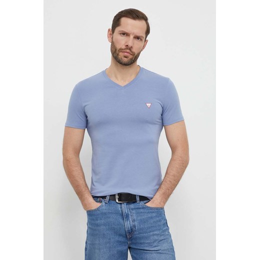 Guess t-shirt męski kolor niebieski gładki M2YI32 J1314 ze sklepu ANSWEAR.com w kategorii T-shirty męskie - zdjęcie 169601391
