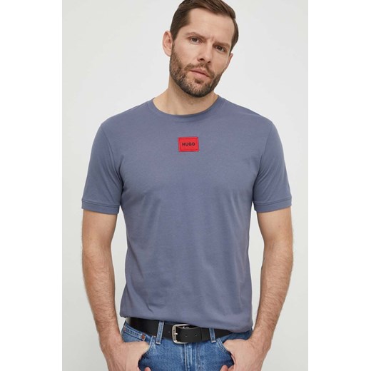 HUGO t-shirt bawełniany męski kolor niebieski z aplikacją 50447978 ze sklepu ANSWEAR.com w kategorii T-shirty męskie - zdjęcie 169601400
