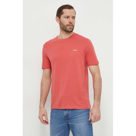 HUGO t-shirt bawełniany męski kolor czerwony gładki 50466158 ze sklepu ANSWEAR.com w kategorii T-shirty męskie - zdjęcie 169601411