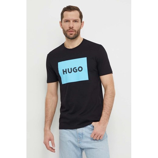 HUGO t-shirt bawełniany męski kolor czarny z nadrukiem 50467952 ze sklepu ANSWEAR.com w kategorii T-shirty męskie - zdjęcie 169601413