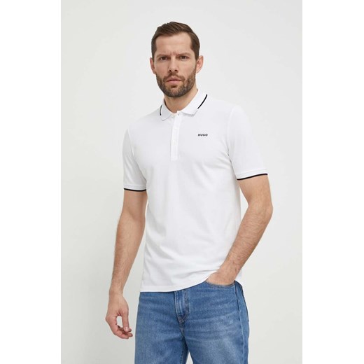 HUGO polo męski kolor biały gładki 50467344 ze sklepu ANSWEAR.com w kategorii T-shirty męskie - zdjęcie 169601432