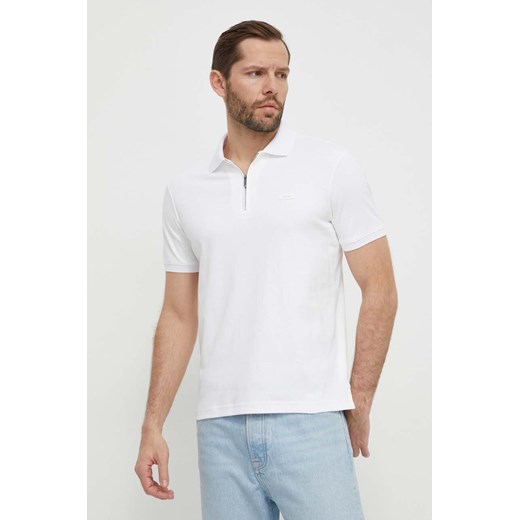 Calvin Klein polo bawełniane kolor biały gładki ze sklepu ANSWEAR.com w kategorii T-shirty męskie - zdjęcie 169601683
