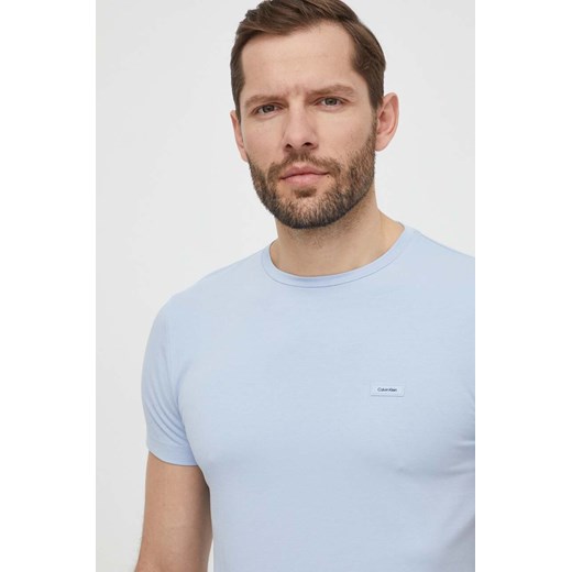 Calvin Klein t-shirt męski kolor niebieski gładki ze sklepu ANSWEAR.com w kategorii T-shirty męskie - zdjęcie 169601820