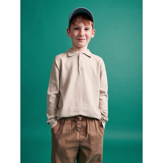 Reserved - Bawełniany sweter polo - beżowy ze sklepu Reserved w kategorii Swetry chłopięce - zdjęcie 169615072