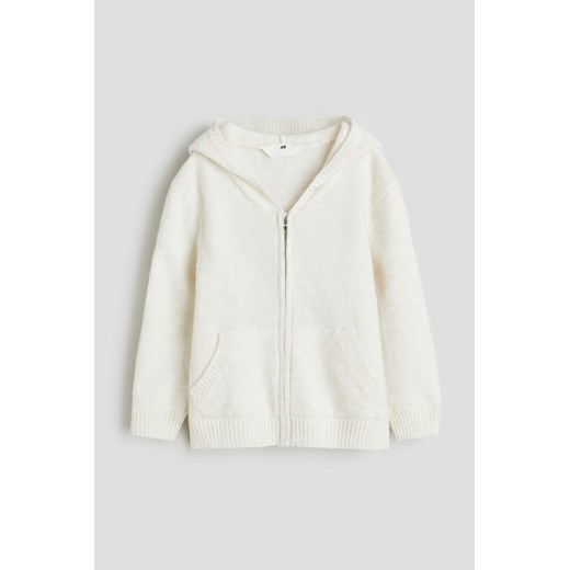 H & M - Dzianinowa bluza rozpinana z kapturem - Biały ze sklepu H&M w kategorii Bluzy dziewczęce - zdjęcie 169617932