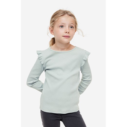 H & M - Prążkowany top z falbankami - Zielony ze sklepu H&M w kategorii Bluzki dziewczęce - zdjęcie 169618113