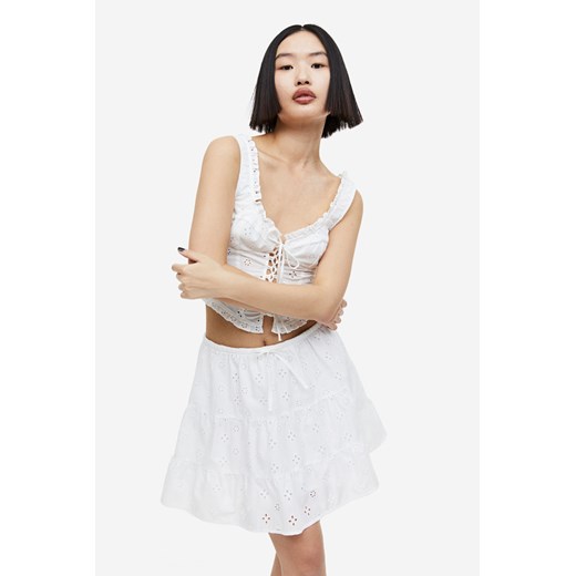 H & M - Falbaniasta spódnica z haftem angielskim - Biały H & M S H&M