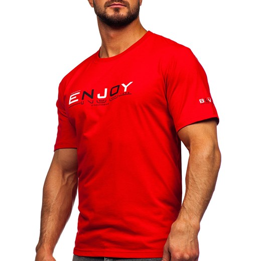 Czerwony bawełniany t-shirt męski z nadrukiem Denley 14739 XL okazja Denley