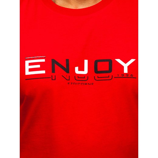 Czerwony bawełniany t-shirt męski z nadrukiem Denley 14739 L okazja Denley