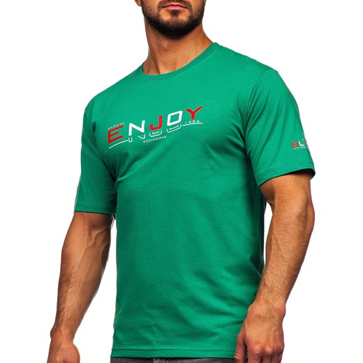 Zielony bawełniany t-shirt męski z nadrukiem Denley 14739 L wyprzedaż Denley