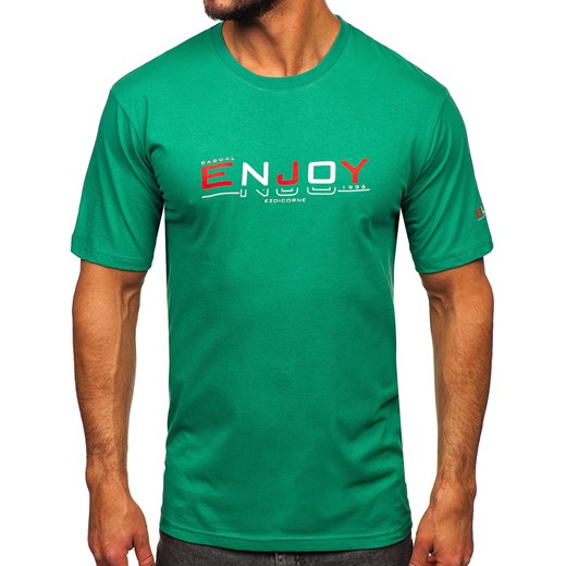 Zielony bawełniany t-shirt męski z nadrukiem Denley 14739 M promocyjna cena Denley
