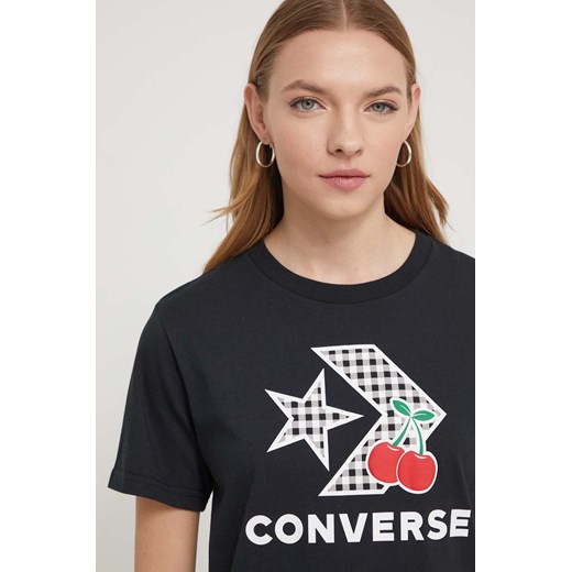 Converse t-shirt bawełniany damski kolor czarny ze sklepu ANSWEAR.com w kategorii Bluzki damskie - zdjęcie 169620084