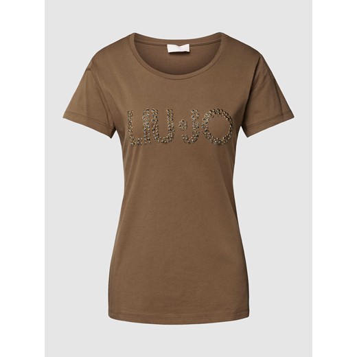 T-shirt z obszyciem ozdobnymi kamieniami z logo ze sklepu Peek&Cloppenburg  w kategorii Bluzki damskie - zdjęcie 169620513