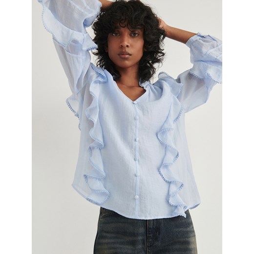 Reserved - Bluzka z falbanami - jasnoniebieski ze sklepu Reserved w kategorii Bluzki damskie - zdjęcie 169628181